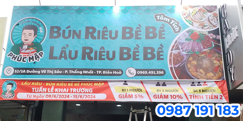 Thi công bảng hiệu quán bún riêu đẹp, thu hút khách TPHCM