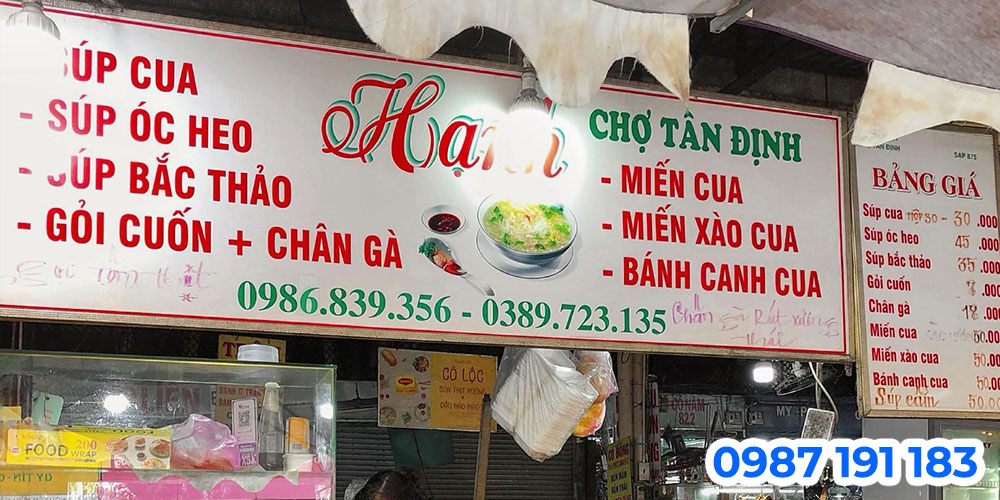 Mẫu bảng hiệu quán súp cua làm bằng chất liệu bạt