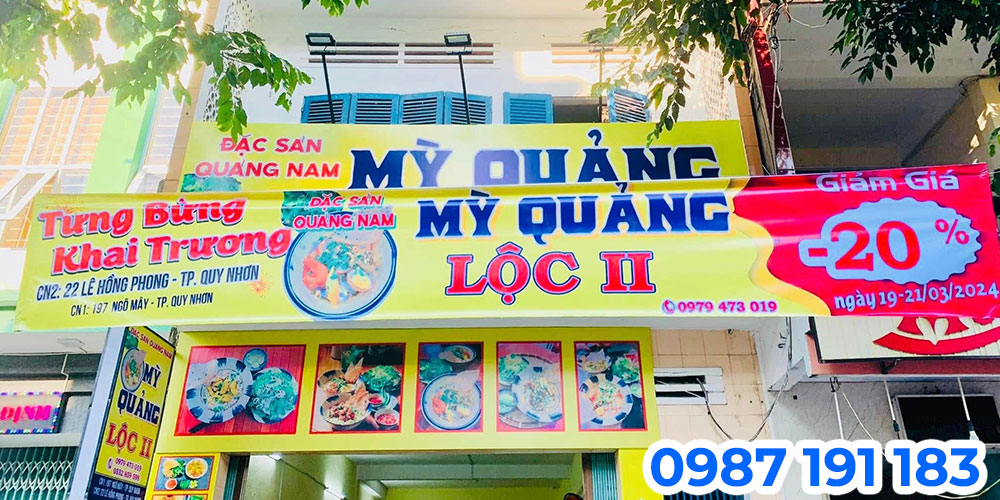 Bảng hiệu tiệm mì quảng làm bằng chất liệu hiflex