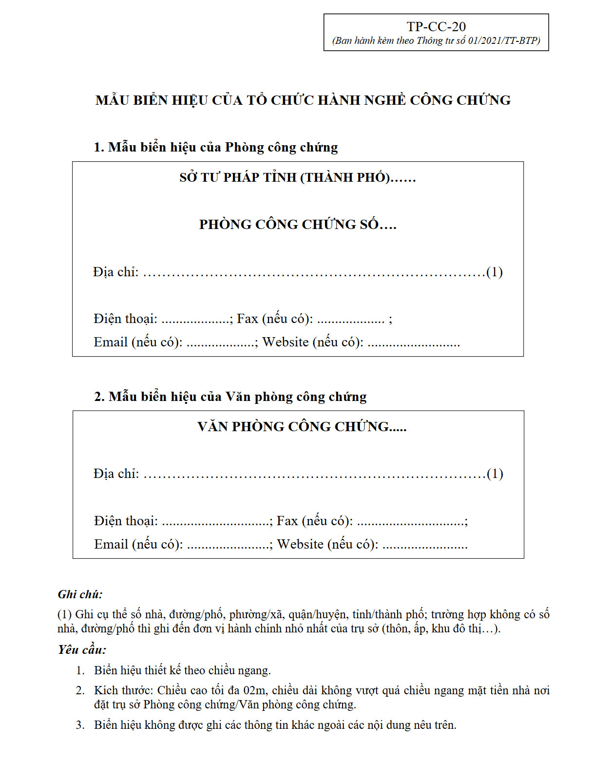 Mẫu demo nội dung bảng hiệu văn phòng công chứng