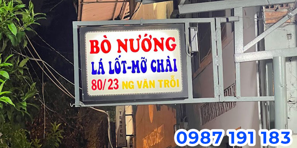 Thi công bảng hiệu quán bò nướng lá lốt đẹp, hút khách TPHCM