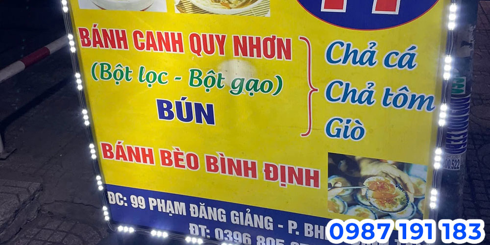 Mẫu bảng hiệu tiệm bánh bèo làm bằng chất liệu bạt hộp đèn