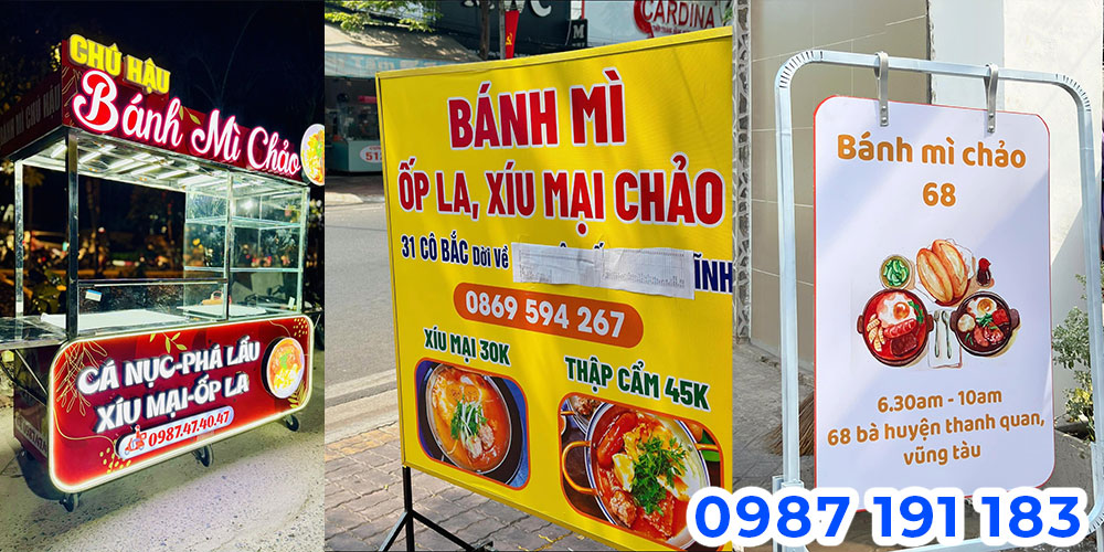 Các mẫu bảng hiệu quán bánh mì chảo được làm bằng chất liệu bạt