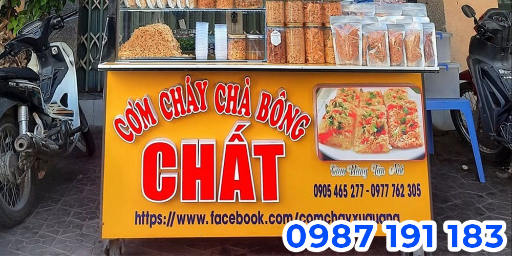 Thi công bảng hiệu quán cơm cháy chà bông đẹp, hút khách