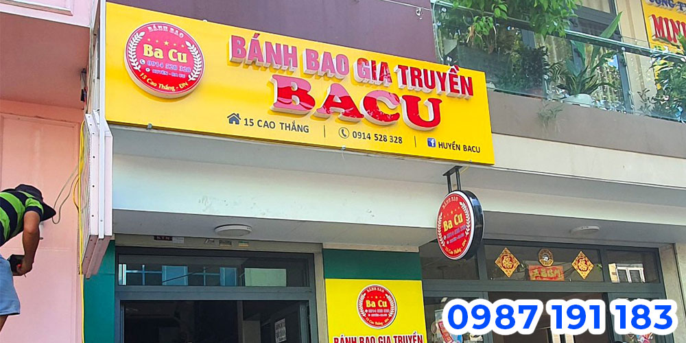 Thi công bảng hiệu quán bánh bao đơn giản, giá rẻ hút khách