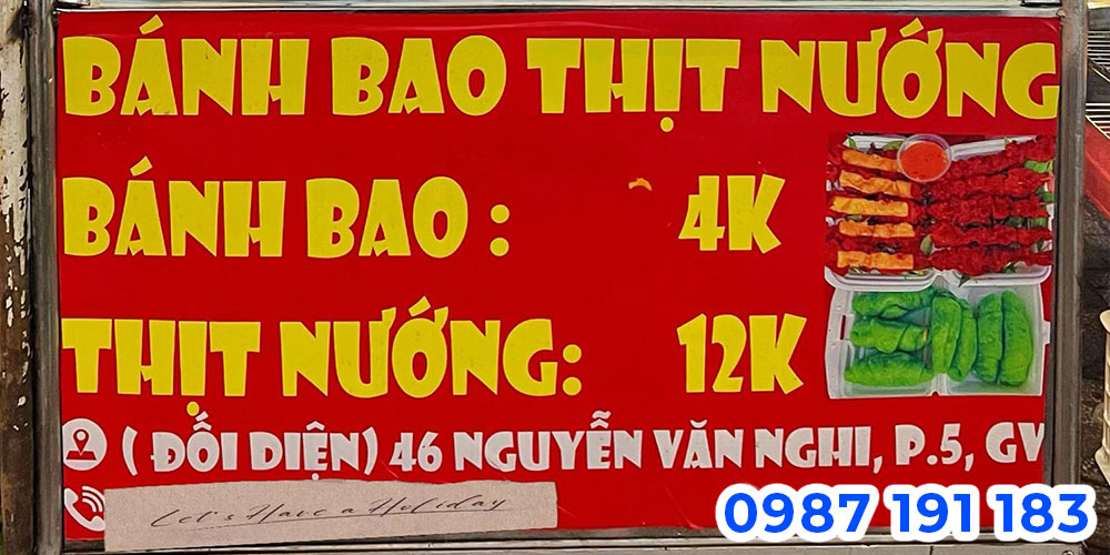 Bảng hiệu tiệm bánh bao làm bằng chất liệu bạt khổ lớn